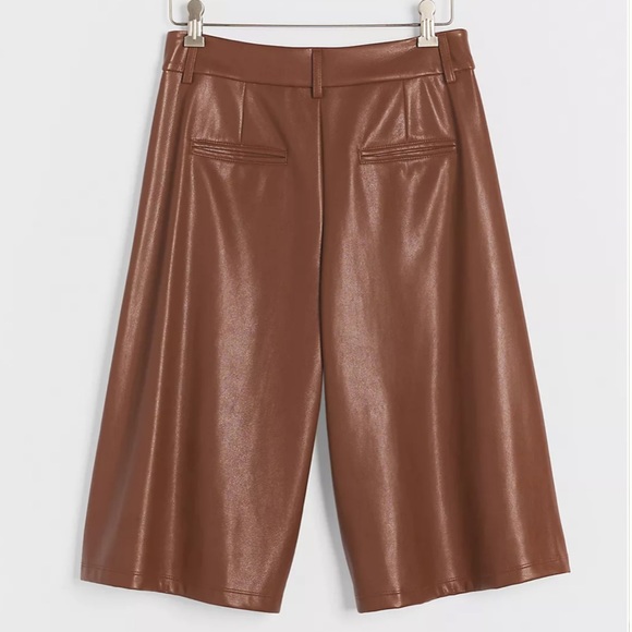 NEW Anthropologie Davina Faux Leather Culottes Brown Size XS - Picture 4 of 5